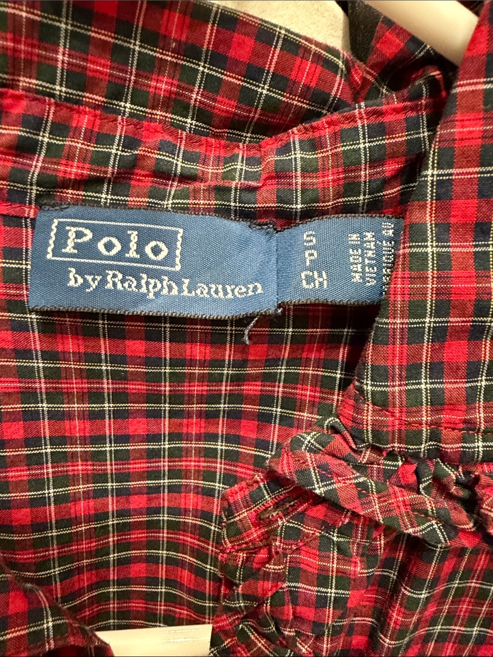 Polo by Ralph Lauren Red and Green Plaid Ruffle-Trim Button-Down Shirt - Picture 2 of 9